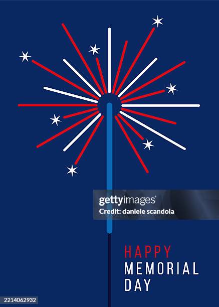 ilustraciones, imágenes clip art, dibujos animados e iconos de stock de tarjeta de felicitación del día de los caídos con bengala. - bengala fuego artificial