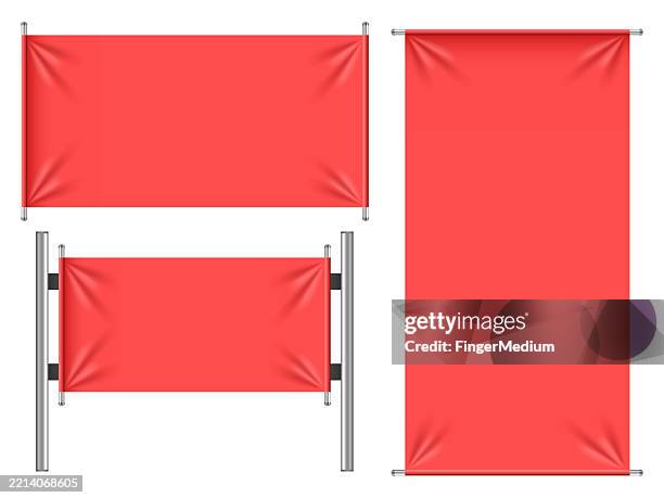 red textile banner set - stretched cloth stock illustrations