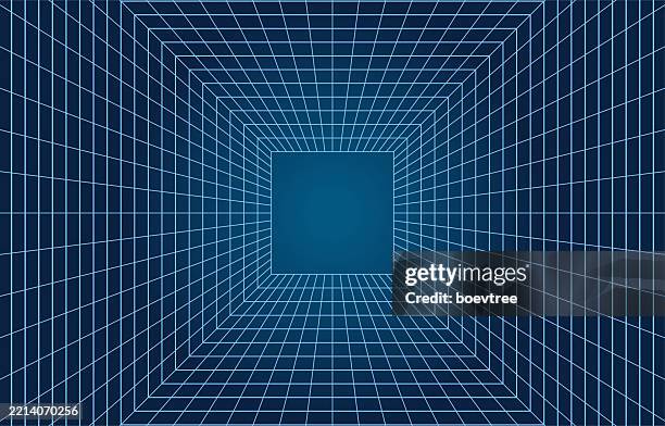 ilustraciones, imágenes clip art, dibujos animados e iconos de stock de perspectiva abstracta wireframe túnel rejillas conceptos fondo - perspectiva en disminución