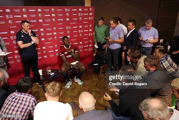 Maro Itoje speaks in a press conference after being announced as Captain of British & Irish Lions during British & Irish Lions squad and captain...