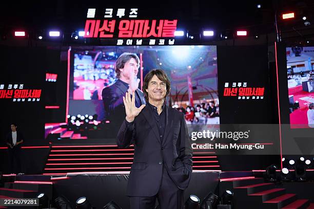 Tom Cruise attends the Korea Premiere Red Carpet in support of "Mission: Impossible - The Final Reckoning" at the Lotte World Ice Rink on May 08 in...