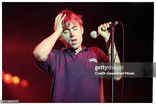 Blur, Damon Albarn, Brielpoort, Deinze, Belgium, 20th March 1996.