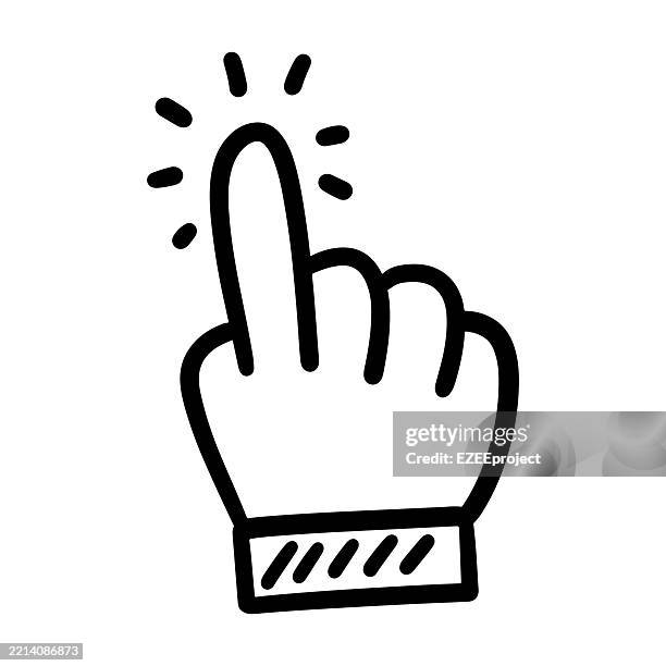 pointing finger icon. tapping finger icon. click or select symbol finger pointing. - hands on computer mouse stock illustrations