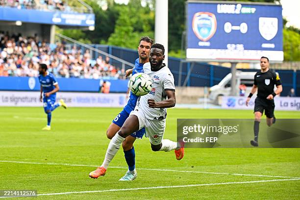 Louis MAFOUTA of Amiens during the Ligue 2 BKT match between Troyes and Amiens on May 10, 2025 at Stade de l'Aube in Troyes, France.