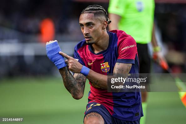 Buffed Raphina Raphina of FC Barcelona celebrates after scoring a goal during the ...