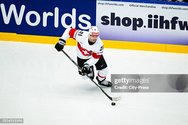 Kevin Fiala from Switzerland in action during the match between Team USA and Team Switzerland on May 12, 2025 at Jyske Bank Boxen Arena in Herning,...