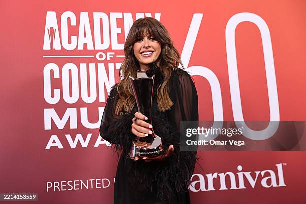 Ella Langley, winner of the Single of The Year Award, poses in the press room during the 60th Academy of Country Music Awards at The Ford Center at...