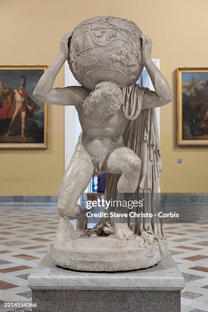 Statue of Atlas at the National Archaeological Museum in Naples, on September 04 in Naples, Italy.
