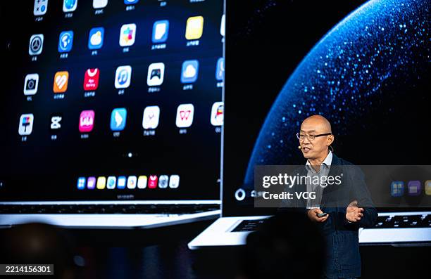 Speaker introduces Huawei's HarmonyOS personal computer operating system at the HarmonyOS Computer Technology and Ecosystem Communication Event on...