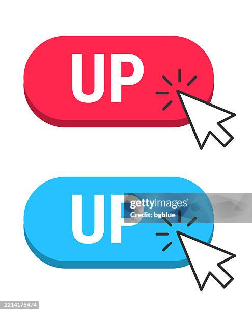 up - red and blue buttons with cursor on white background - package box overhead stock illustrations