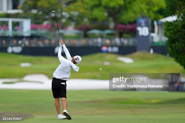 Charlie Lindh of Sweden hits his second shot on the 18th hole during the second round of The International Series Japan presented by Moutai at...