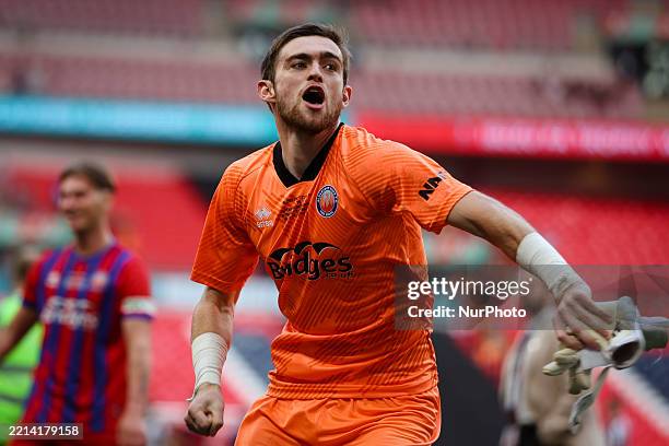 Marcus Dewshurst of Aldershot Town celebrates victory during the Isuzu FA Trophy Final match between Aldershot Town and Spennymoor Town at Wembley...