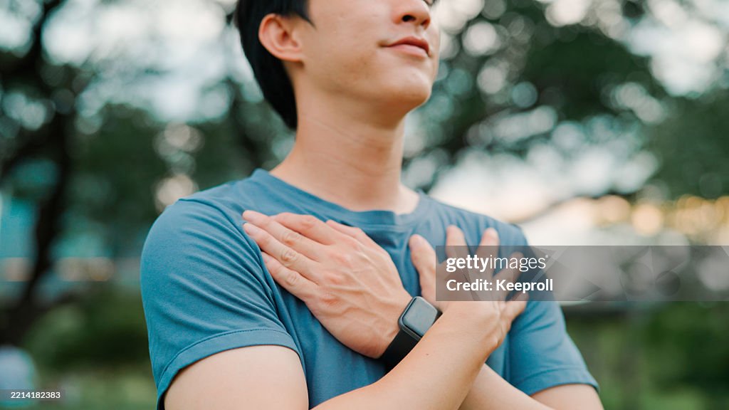 Man Inhaling Asian Man Breathing Inhaling Good Air High-Res Stock Photo - Getty Images
