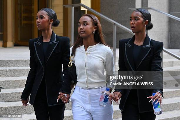 Jessie Combs, Chance Combs, D'Lila Star Combs, daughters of Sean "Diddy" Combs, depart federal court in New York on May 12, 2025. Opening statements...