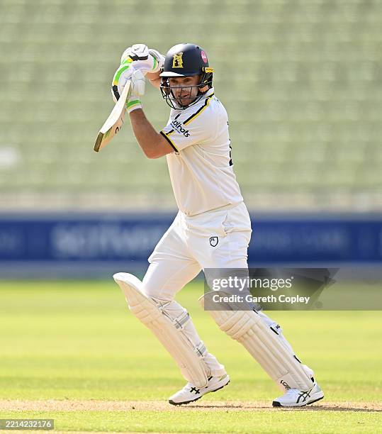 Tom Latham of Warwickshire bats during the Rothesay County Championship match between Warwickshire and Surrey at Edgbaston on May 09, 2025 in...