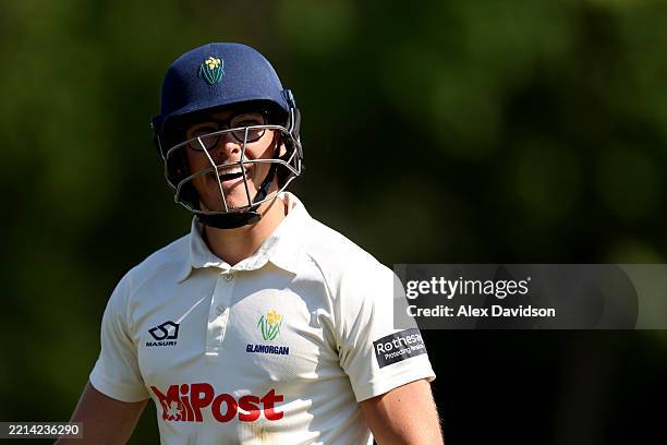 Asa Tribe of Glamorgan walks off after being dismissed during Day One of the Rothesay County Championship Division Two match between Kent and...