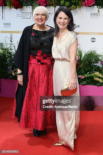 Claudia Roth and Annalena Baerbock arrive for the 75th Lola German Film Award at Theater am Potsdamer Platz on May 09, 2025 in Berlin, Germany.
