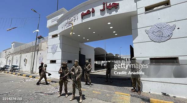 Forces of Libyan Ministry of Defense take security measures following the clash between Libyan security forces and the militia group called...