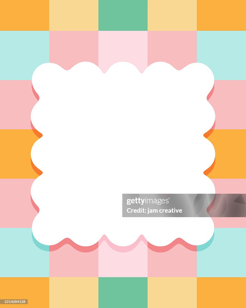 Summer party invitation template with bright pastel checked background
