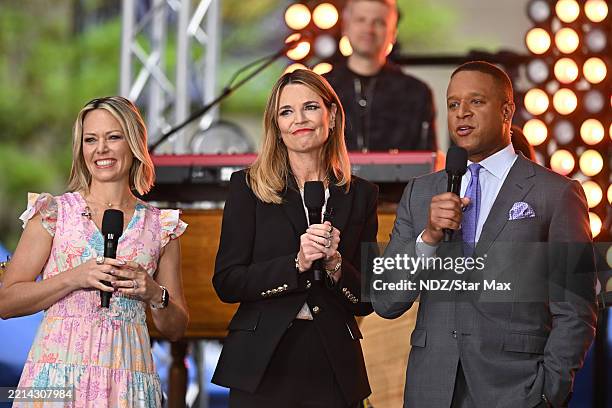 Dylan Dreyer, Savannah Guthrie and Craig Melvin are seen on NBC's "Today" Citi Concert Series at Rockefeller Plaza on May 13, 2025 in New York City.