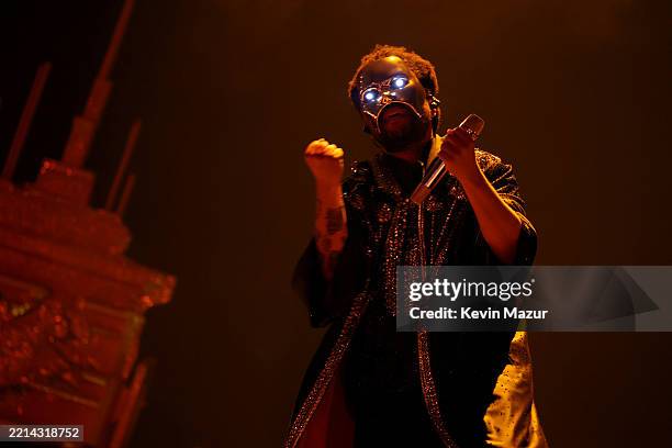 The Weeknd performs onstage for "After Hours Til Dawn" 2025 Stadium Tour at State Farm Stadium on May 09, 2025 in Glendale, Arizona.