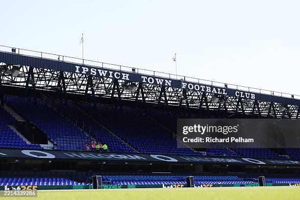 General view inside the stadium prior to the Premier League match between Ipswich Town FC and Brentford FC at Portman Road on May 10, 2025 in...
