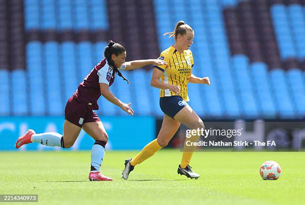 Marit Auee of Brighton & Hove Albion runs with the ball whilst under pressure from Maz Pacheco of Aston Villa during the Barclays Women's Super...