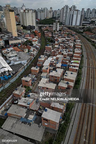 Aerial view of the Moinho favela in downtown Sao Paulo, Brazil, taken on May 13, 2025. Residents have been staging a series of protests against the...