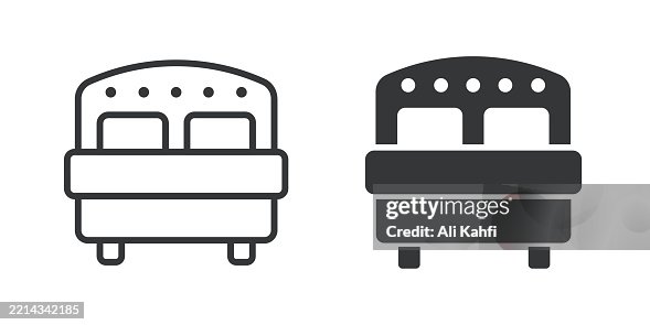 Bed thin line and glyph solid icon. Editable stroke and perfect pixel isolated on transparent background Bed thin line and glyph solid icon. Editable stroke and perfect pixel isolated on transparent background