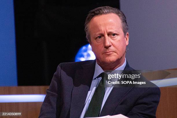 Former Prime Minister of the United Kingdom David Cameron seen on main stage during Copenhagen Democracy Summit 2025 at the Royal Danish Playhouse ....