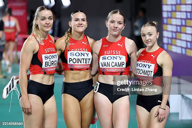Celine Buergi of Team Switzerland, Leonie Pointet of Team Switzerland, Emma Van Camp of Team Switzerland and Melissa Gutschmidt of Team Switzerland...
