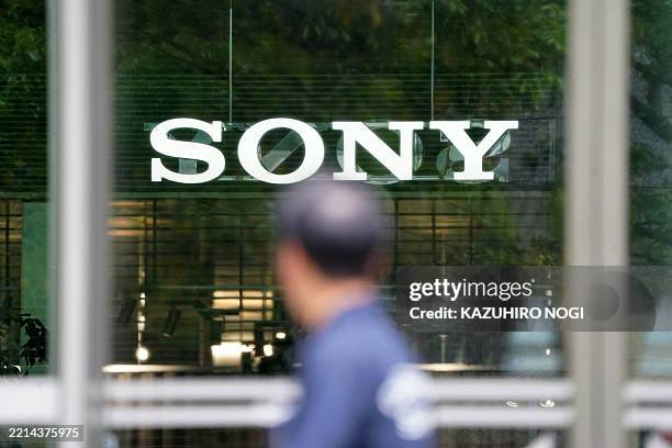 The logo of Japanese entertainment and electronics giant Sony is displayed at the company's headquarters in Tokyo on May 14, 2025. Japanese...