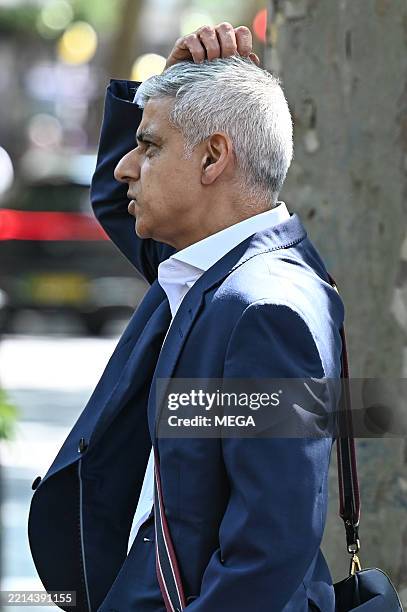 Sadiq Khan is seen leaving Global Studios, LBC Radio Show on May 13, 2025 in London, United Kingdom.