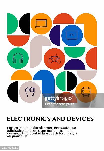 electronics and devices related infographic design with line icons. simple outline symbol icons. - using smart speaker stock illustrations