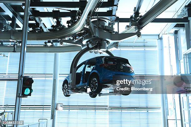 The production line of the VW ID.3 compact hatchback electric automobile at the Volkswagen AG factory in Dresden, Germany, on Wednesday, May 14,...