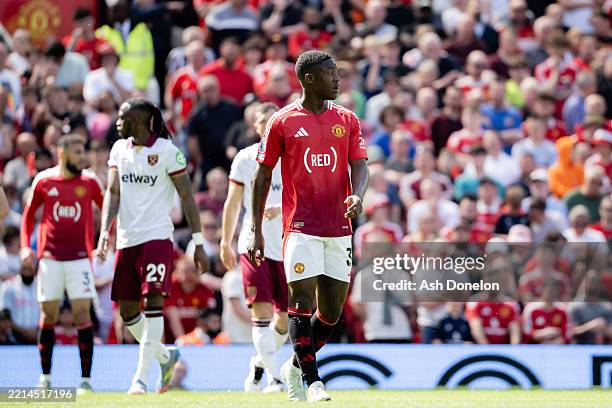 Kobbie Mainoo of Manchester United in action during the Premier League match between Manchester United FC and West Ham United FC at Old Trafford on...