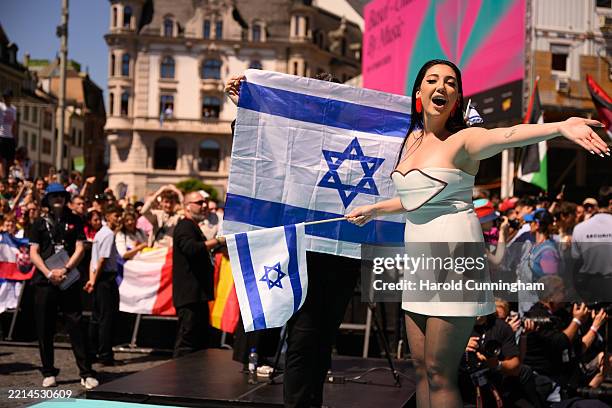 Yuval Raphael representing Israel attends the Turquoise Carpet of the 69th Eurovision Song Contest Opening Ceremony at Messe Basel on May 11, 2025 in...