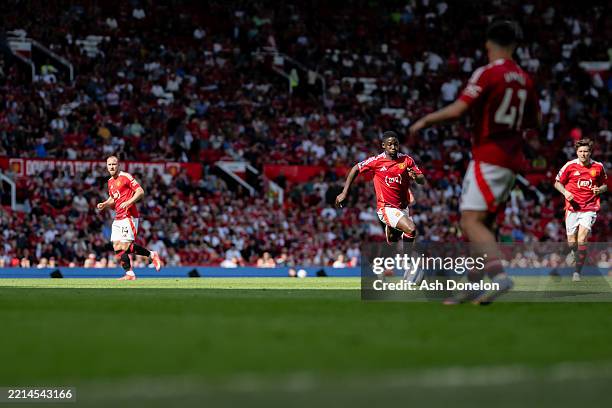 Kobbie Mainoo of Manchester United in action during the Premier League match between Manchester United FC and West Ham United FC at Old Trafford on...