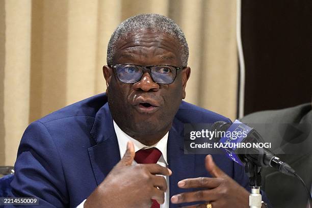Nobel Peace Prize Laureate and Congolese gynecologist Denis Mukwege answers questions during a press conference at the Foreign Correspondents' Club...