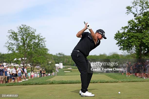Shane Lowry of Ireland plays his shot from the 13th tee during the final round of the Truist Championship 2025 at The Wissahickon at Philadelphia...