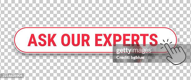 ask our experts - 3d click web button with hand cursor on blank background - hand asking stock illustrations