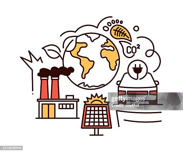 carbon neutral concept banner design. net zero, carbon footprint, emissions, environment. - reduce co2 stock illustrations
