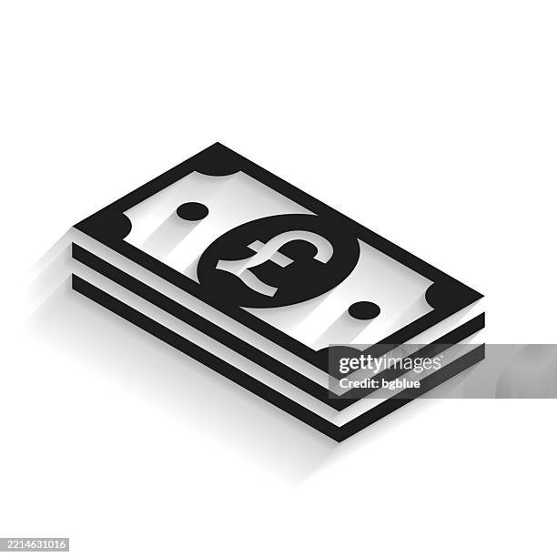 isometric pound banknotes. icon with long shadow on white background - pound note white background stock illustrations