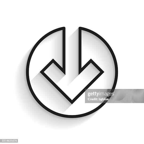 down arrow. line icon with long shadow on white background - pointing down white background stock illustrations