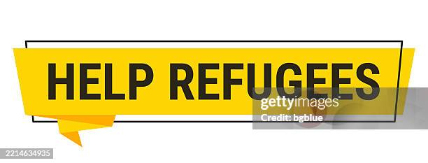 help refugees - yellow speech bubble on white background - migration icon stock illustrations