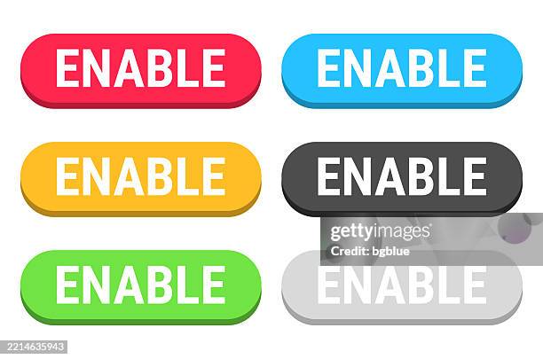 Digital Click Button Enable Colorful 3d Click Web Buttons On Blank Background High-Res ...