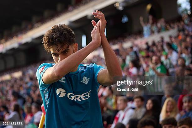 Abde of Real Betis gestures during the LaLiga match between Rayo Vallecano and Real Betis at Campo de Fútbol de Vallecas on May 15, 2025 in Madrid,...
