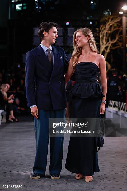 Count Nikolai of Monpezat wearing blue suit and navy sneakers during Australian Fashion Week 2025 on May 12, 2025 in Sydney, Australia.