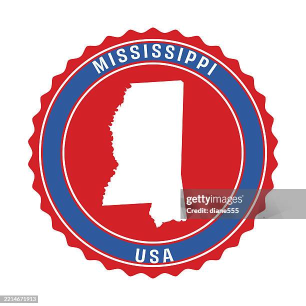 mississippi usa state map on a retro badge label on a transparent base - mississippi state seal stock illustrations