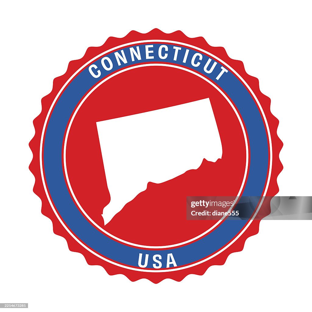 Connecticut USA State Map On A Retro Badge Label On A Transparent Base
